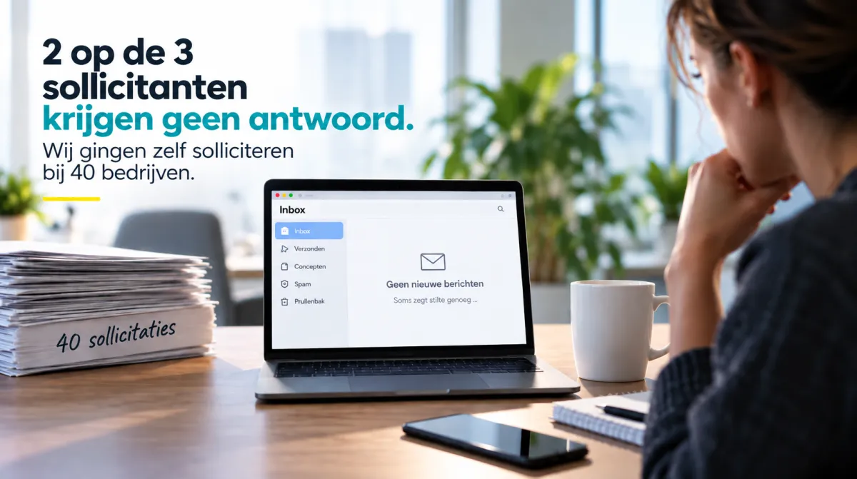 Ik zou deze gebruiken. Hij beschrijft de afbeelding én bevat op natuurlijke wijze de relevante zoektermen: Alt text: Sollicitant wacht op antwoord na sollicitatie – 2 op de 3 sollicitanten krijgen geen reactie