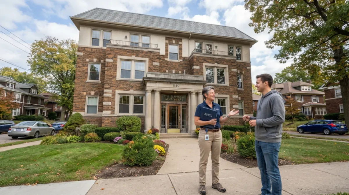 Property manager reviewing rental units