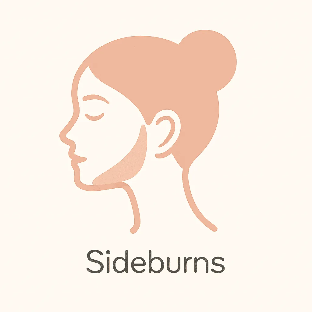 "Flat-style illustration of a woman’s side profile with shaded jawline area, representing sideburn laser hair removal at Lioness Laser Studio."