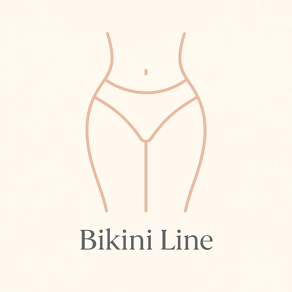 "Minimalist outline of a woman’s lower torso in underwear, illustrating bikini line laser hair removal at Lioness Laser Studio."