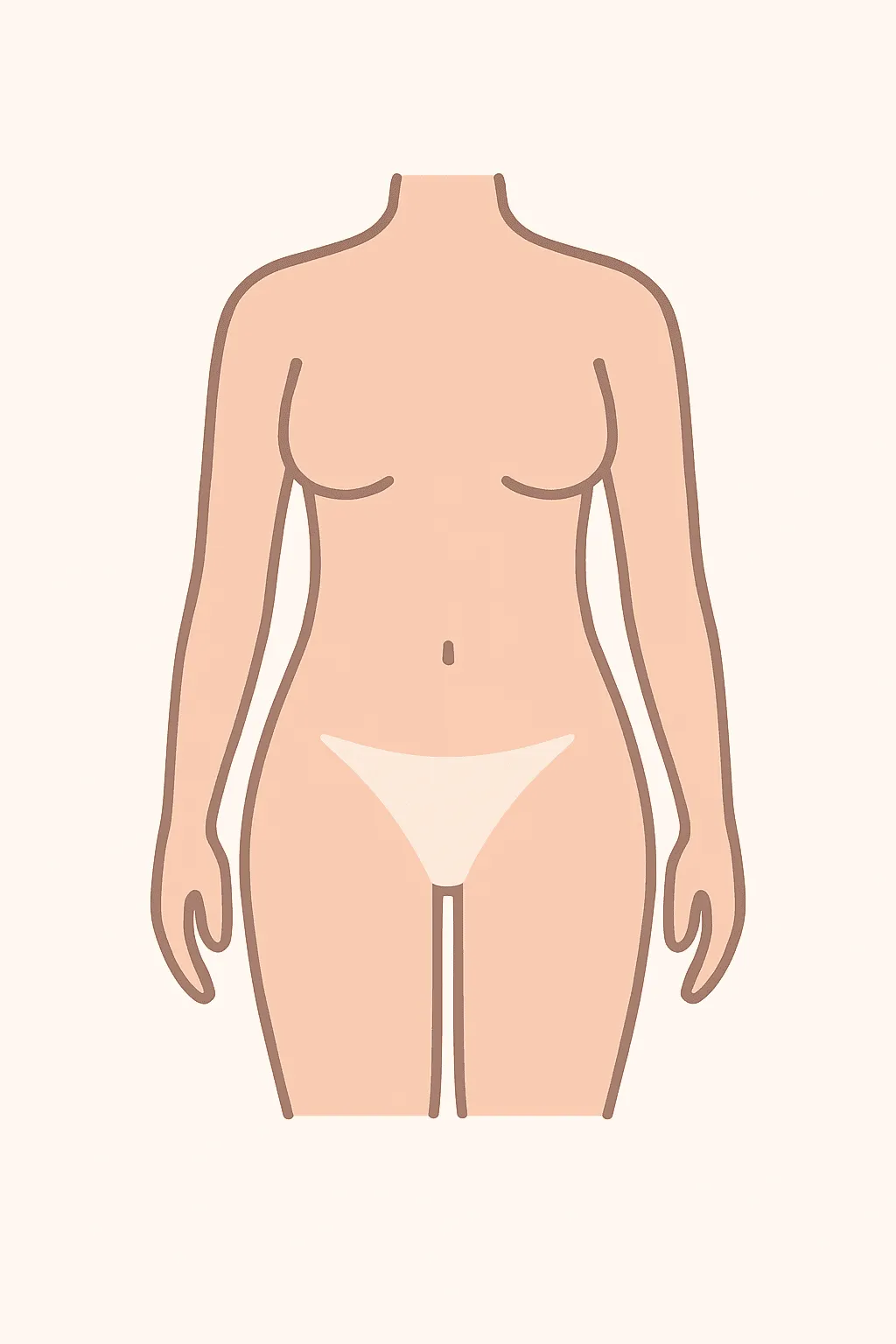 "Front-facing minimalist illustration of a woman’s torso wearing underwear, representing Brazilian laser hair removal service at Lioness Laser Studio."