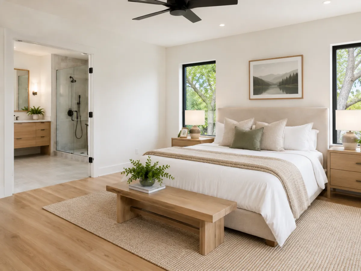 living room with white and black area rug and white wooden framed glass window