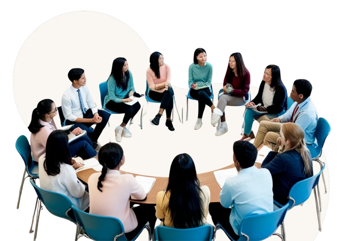 A large group of professionals seated in a circle