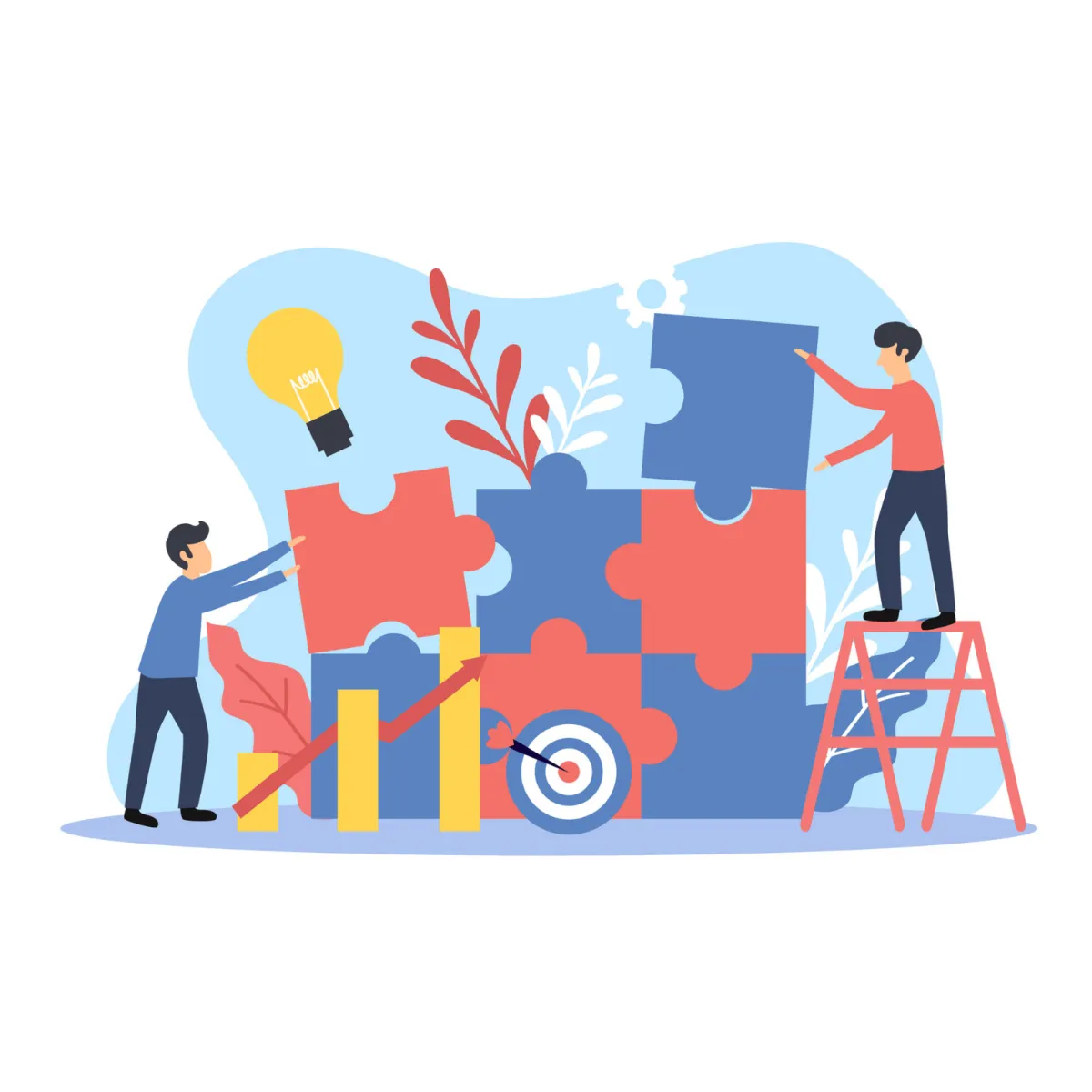 Illustration of parents and professionals collaborating with puzzle pieces and gears to build an IEP advocacy foundation