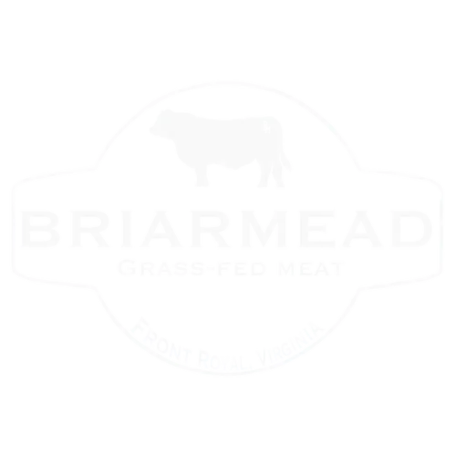 Logo of Briarmead Farm, a family-run business in Front Royal, Virginia, offering 100% organic, grass-fed, and finished beef since 1997.