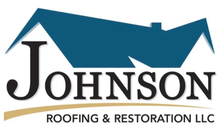 Logo of Johnson Roofing &amp; Restoration LLC featuring a blue roof design above the company name in black text.