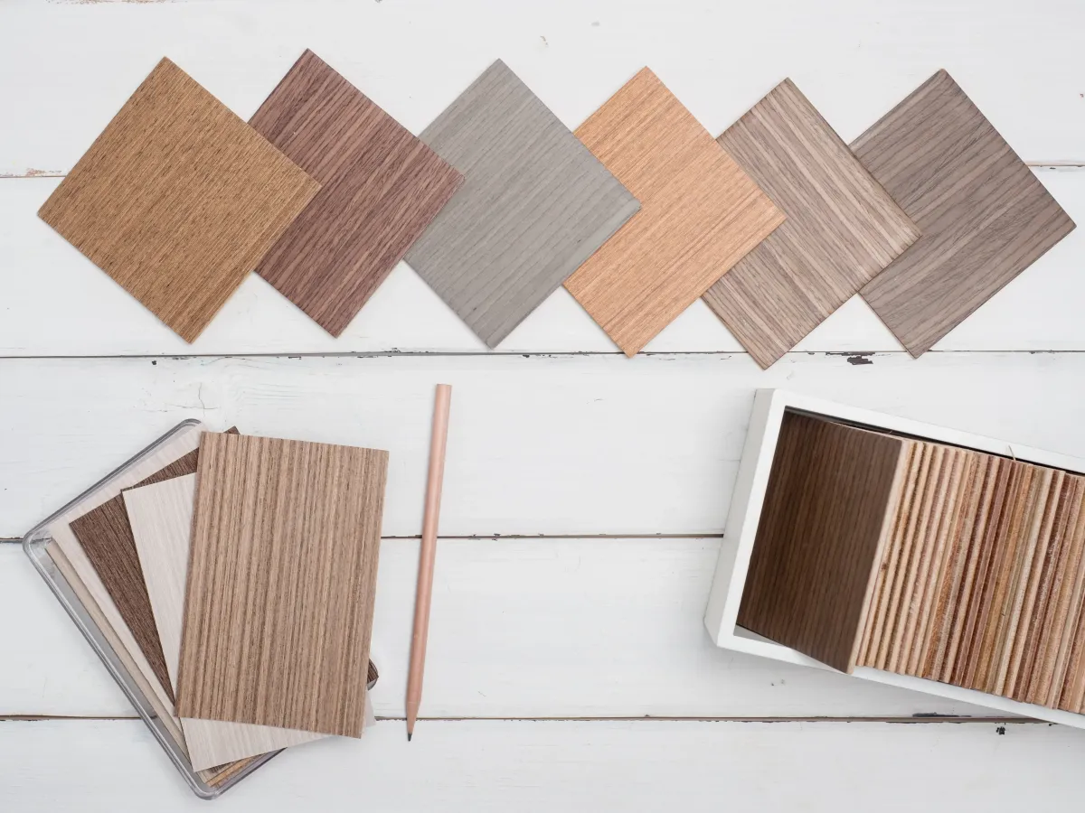 Variety of deck material samples for O’Fallon, MO projects – composite and natural wood options.