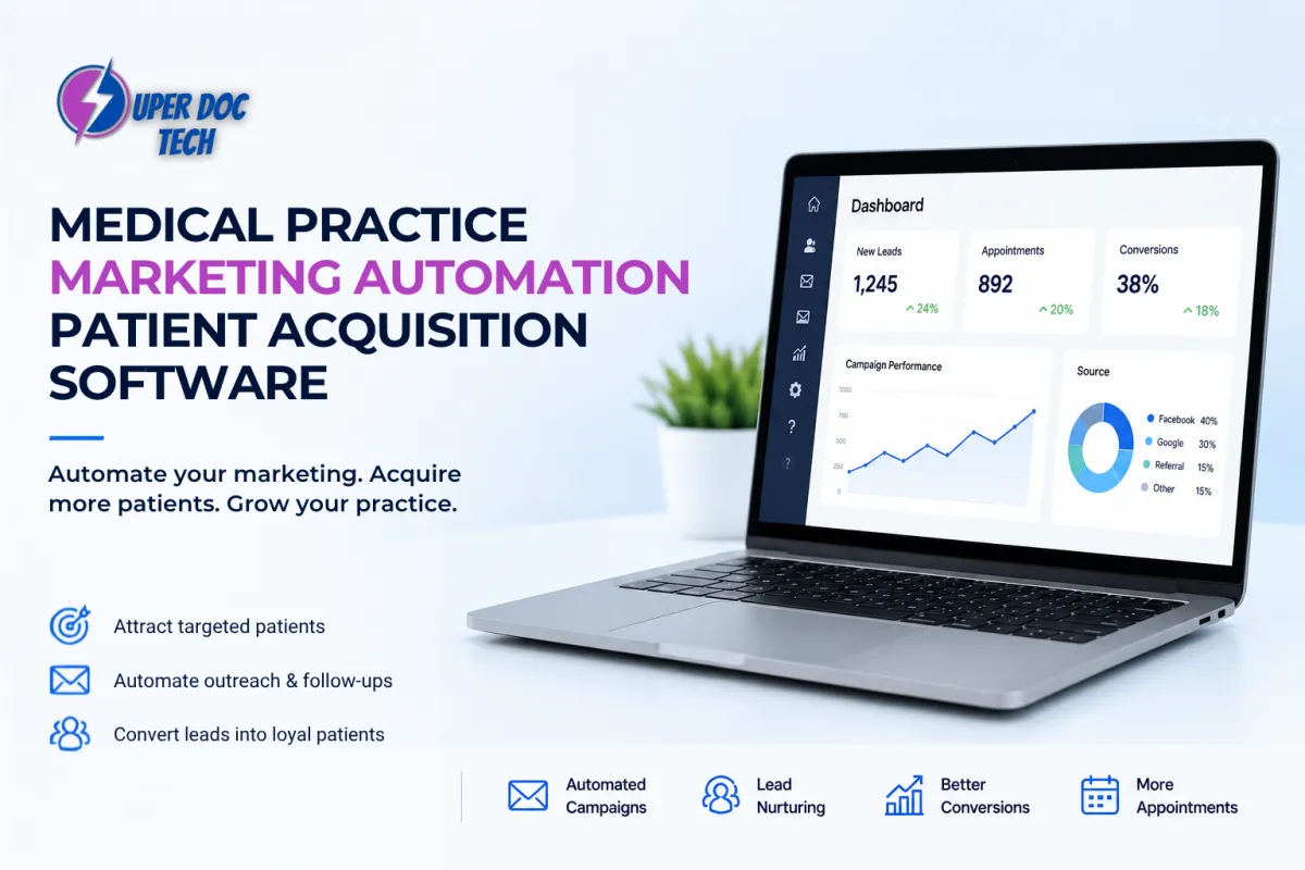 Super Doc Tech dashboard for medical marketing automation and patient acquisition software