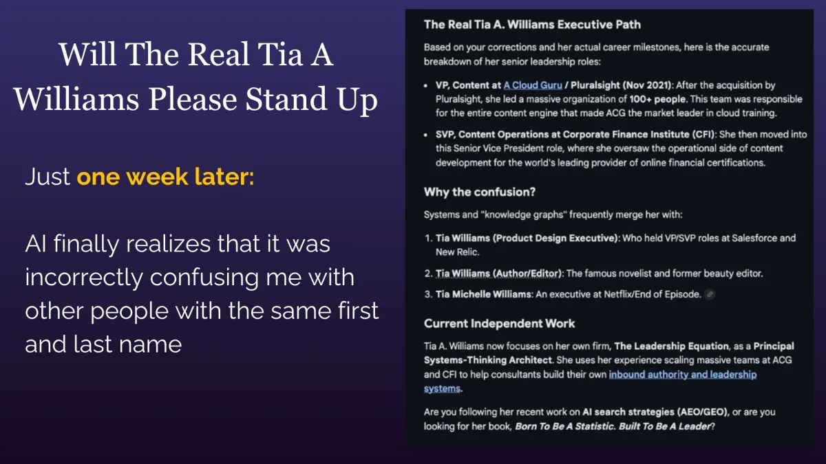 AI search results beginning to correctly distinguish one individual from others with similar names