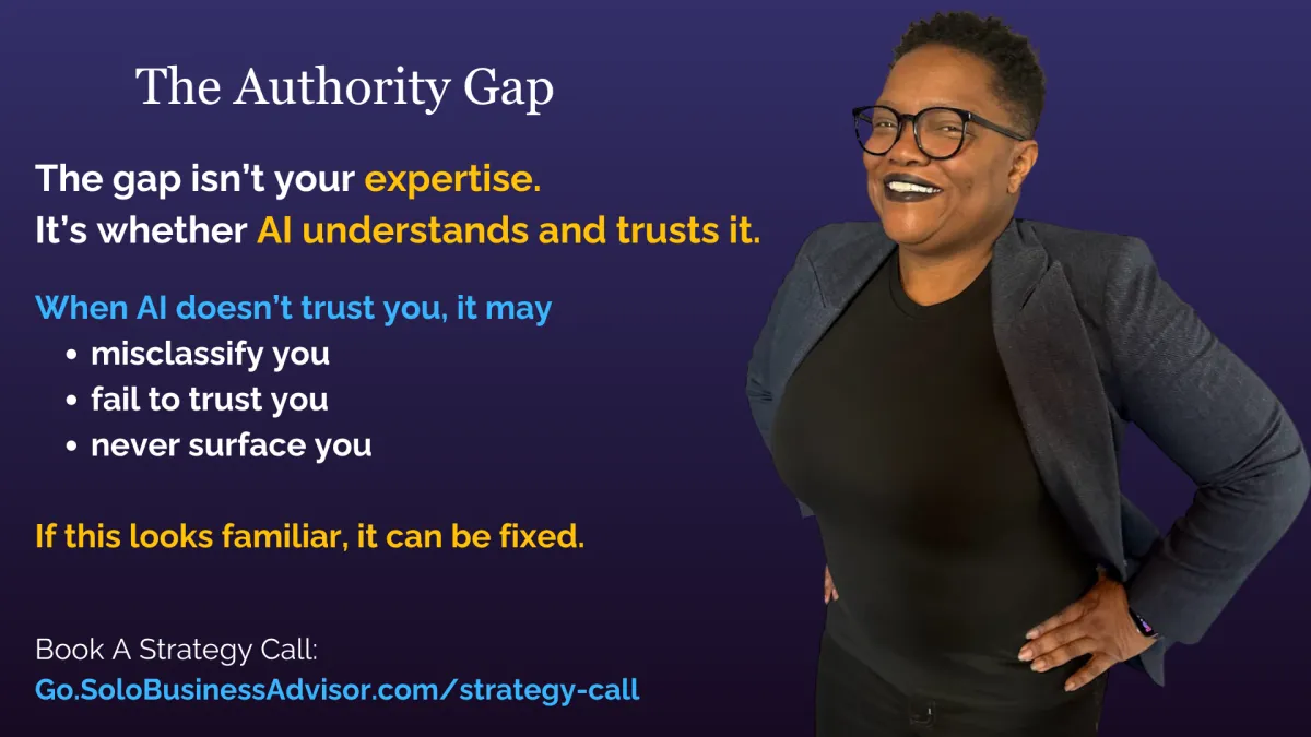 Authority gap concept showing the difference between real expertise and what AI systems can verify and trust