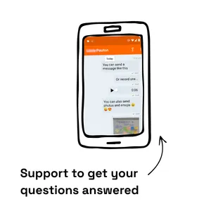 Support to get your questions answered: illustration of a phone showing voicenotes and messages