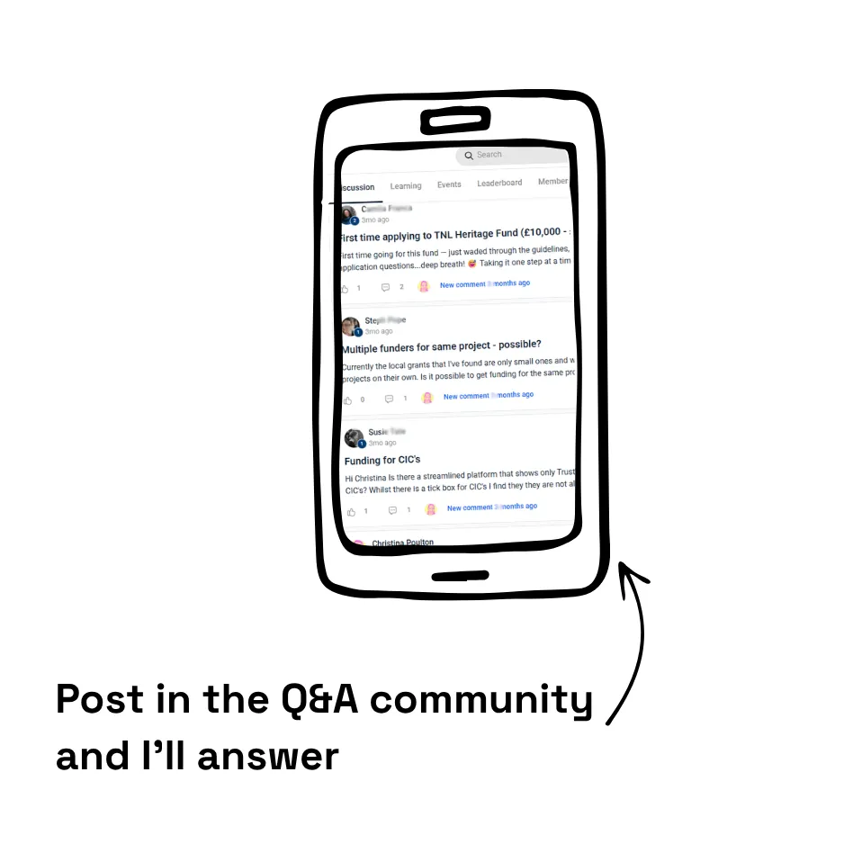 Illustration with a phone showing snapshot of the Q&A community. Text underneath reading: post your questions in the Q&A community and I'll answer
