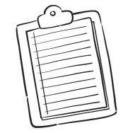 Image is a grey sketch of a clipboard