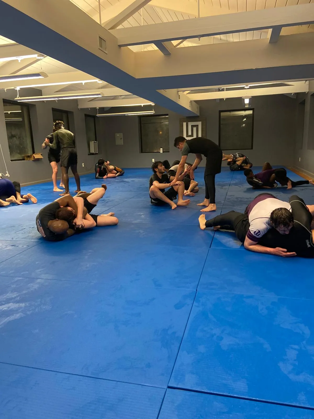group of young adults training nogi jiu jitsu