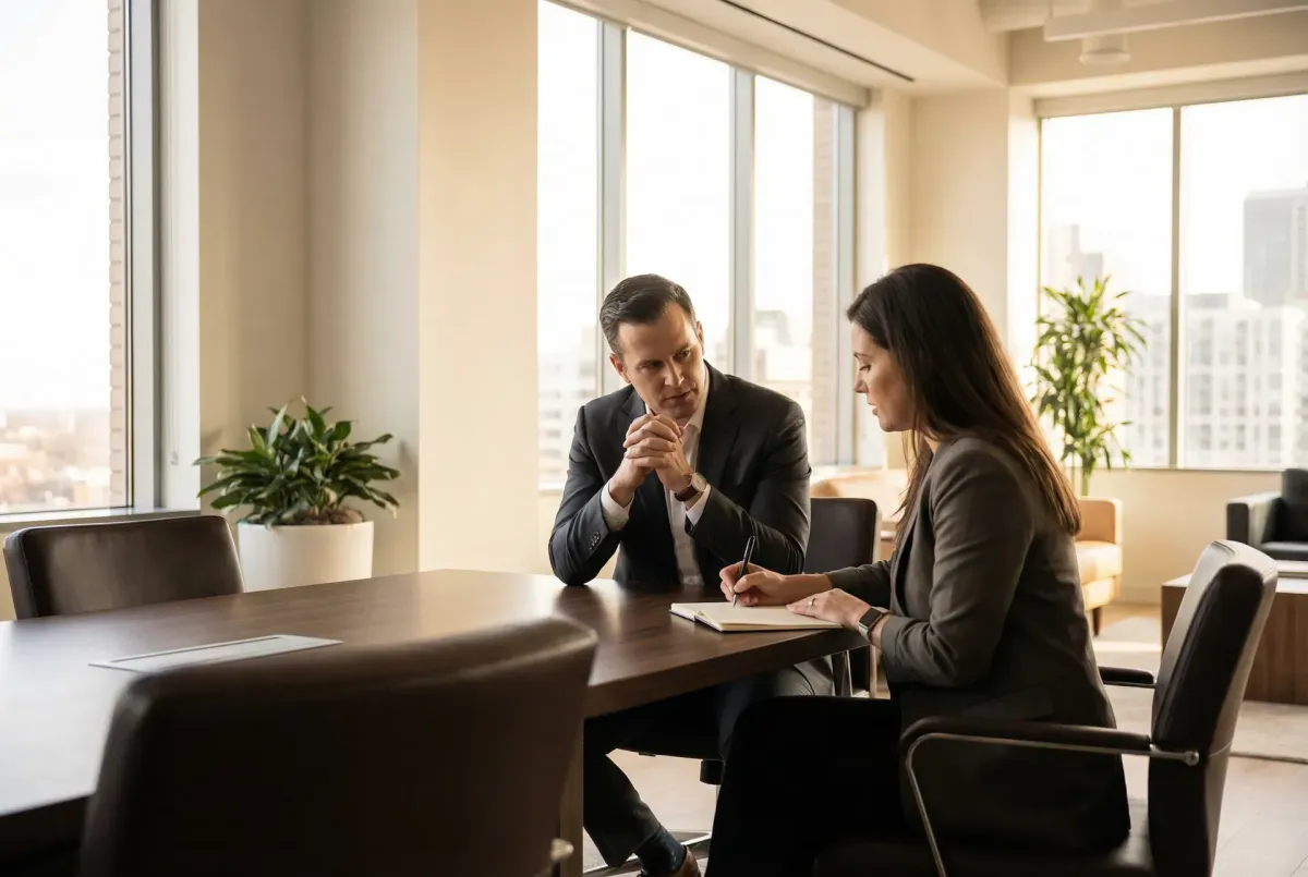 Man and woman in a conference room