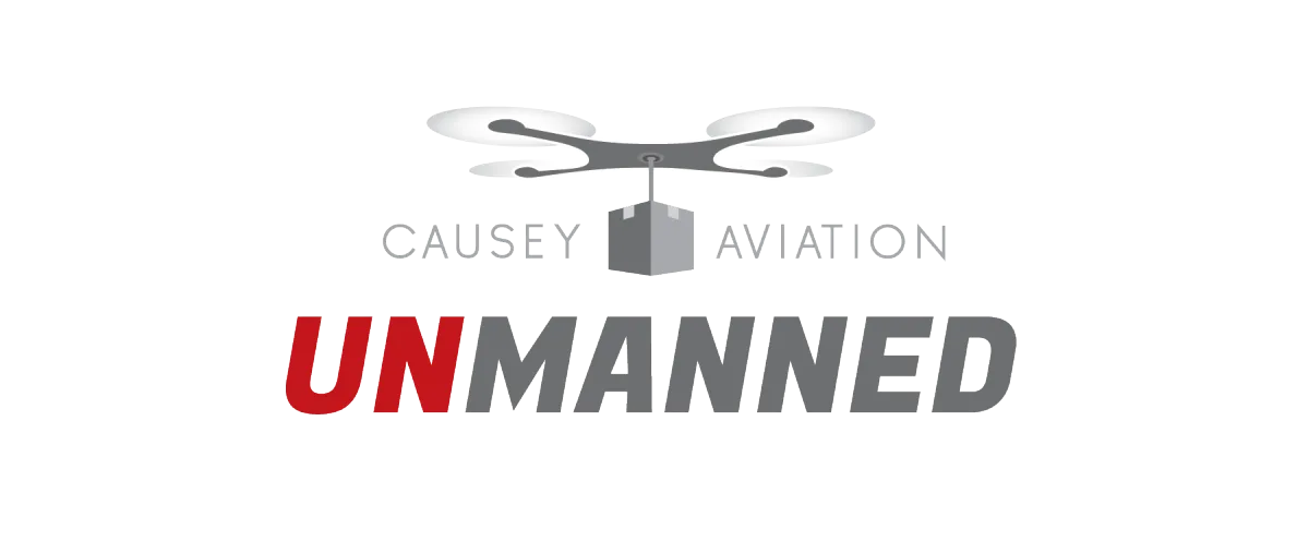 Causey Aviation Unmanned logo featuring a drone icon above the company name, representing professional unmanned aerial and drone services.