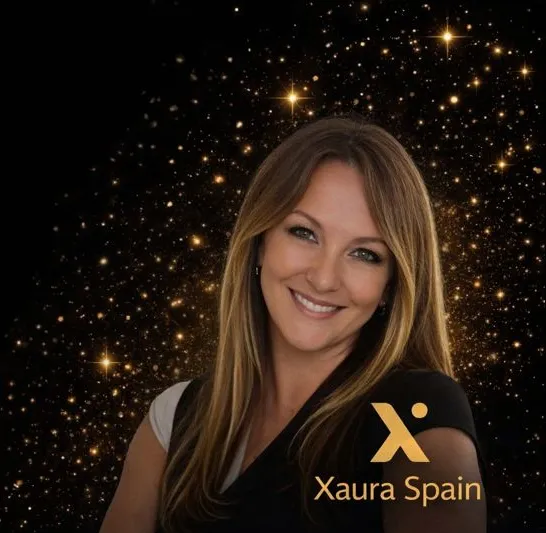 Stylized portrait of a model holding SolaraWell Radiant BB in an editorial illustrative hero composition.