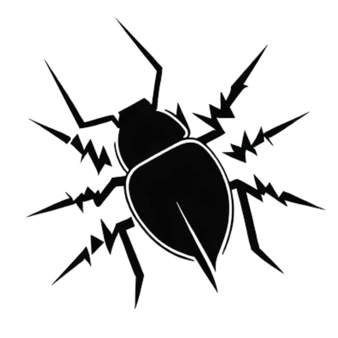 a black logo of a lightning bolt hitting a bed bug