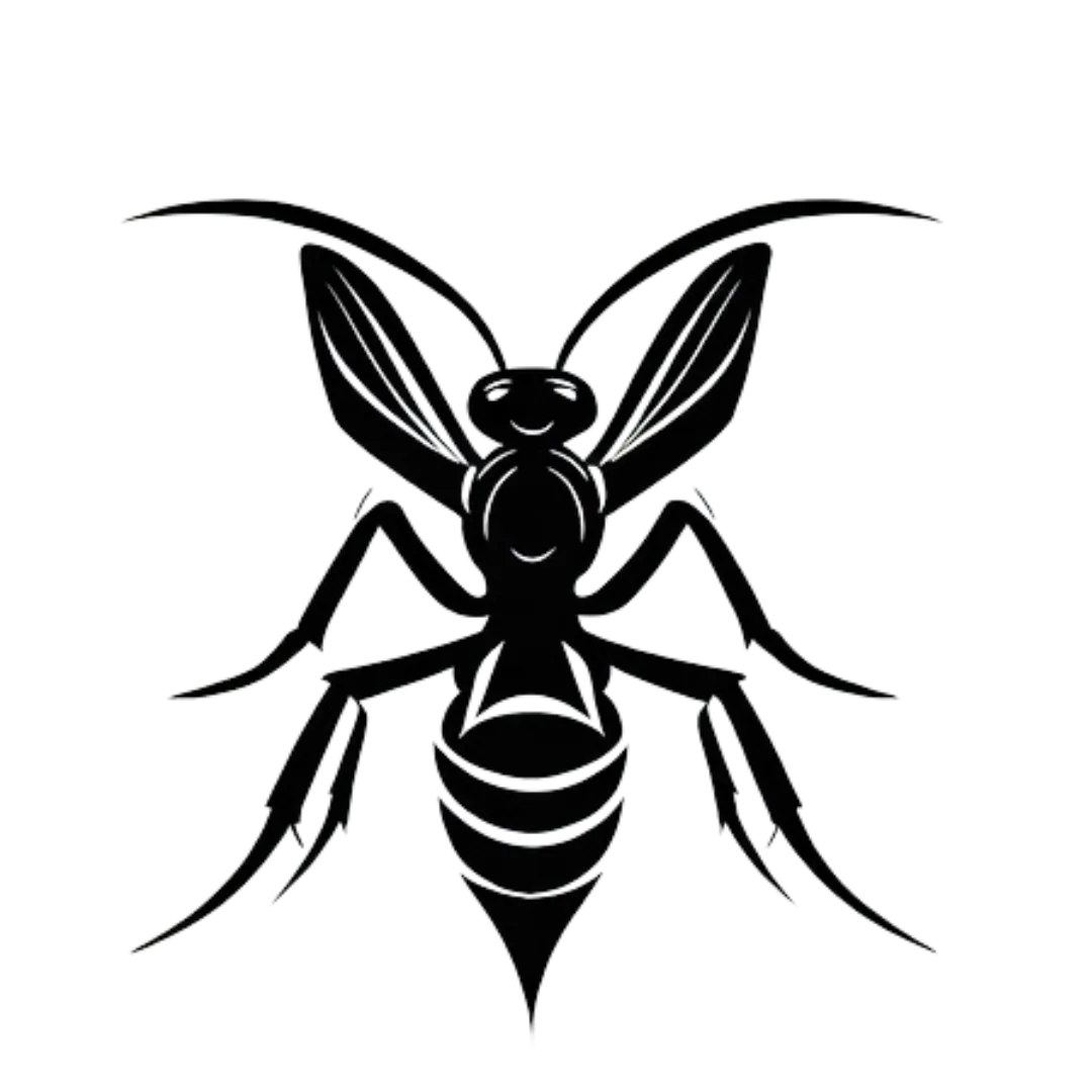 a black logo of a wasp