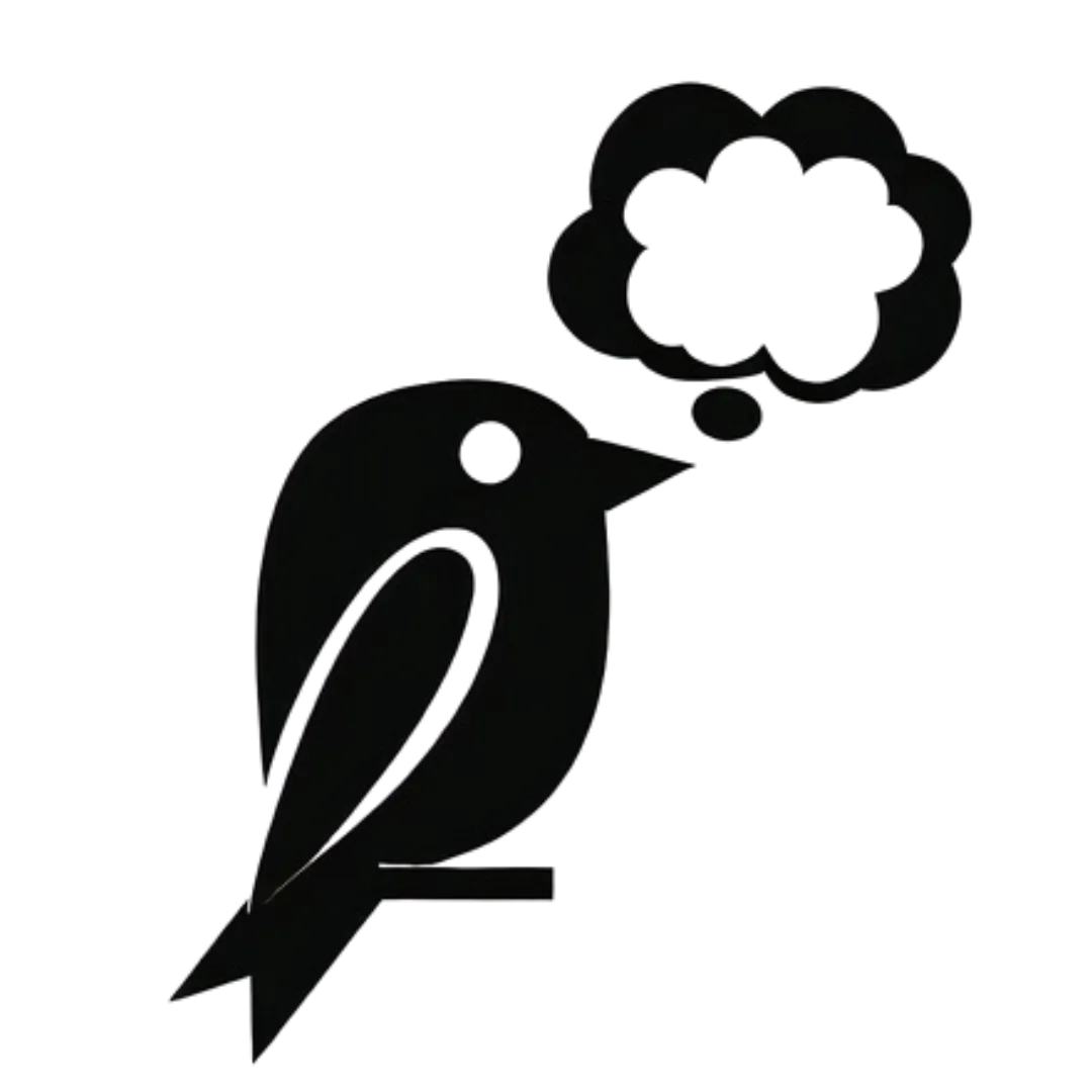 a black logo of a thought bubble appearing fro a bird