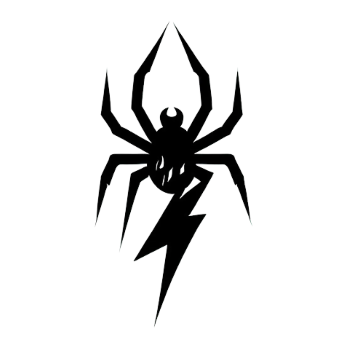 a black logo of a lightning bolt hitting a spider