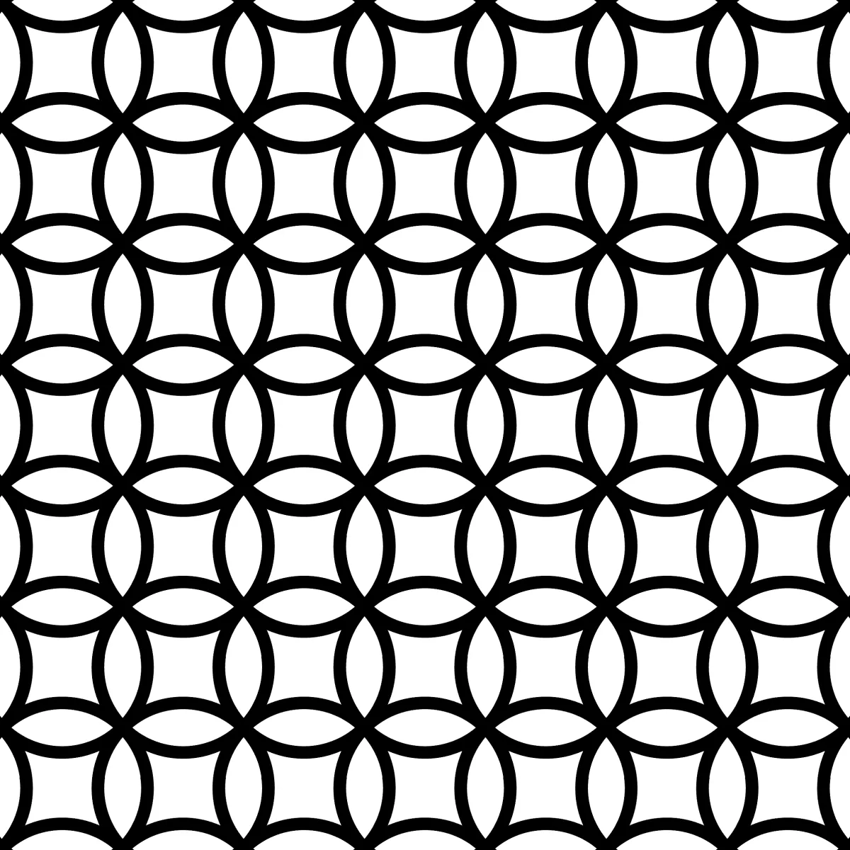 Seamless geometric tattoo pattern of overlapping circles creating repeating diamond and vesica shapes in bold black lines.