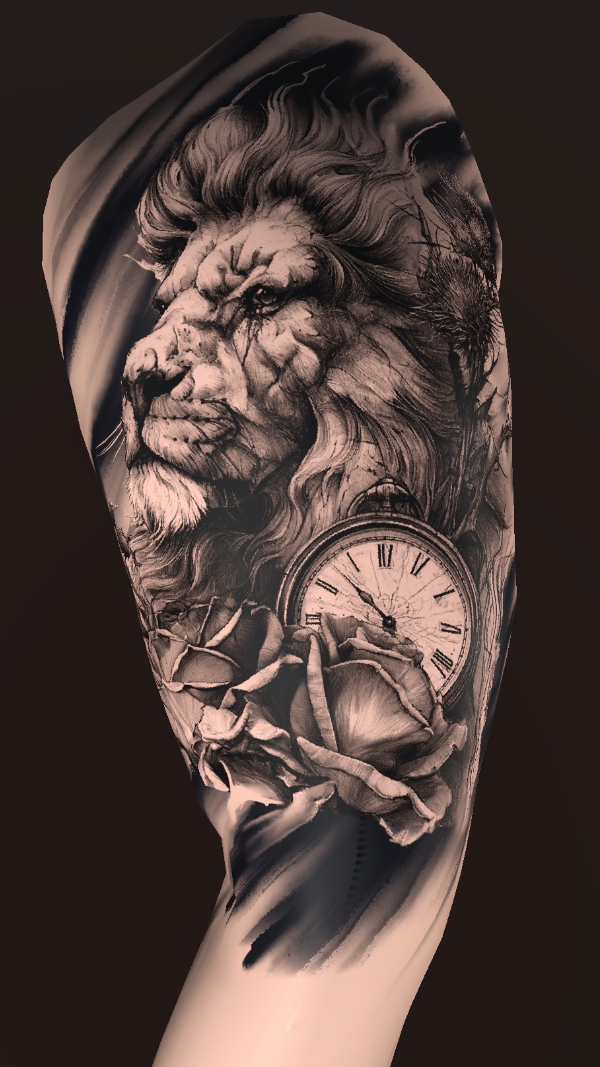 Lion, Clock, Rose and Thistle
