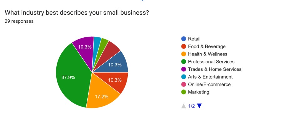 Pie chart showing small business industry hat took part in the survey