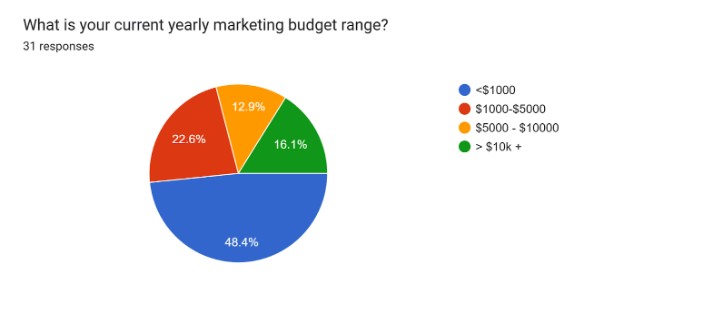 Pie chart showing small business hat took part in the survey: their marketing budget