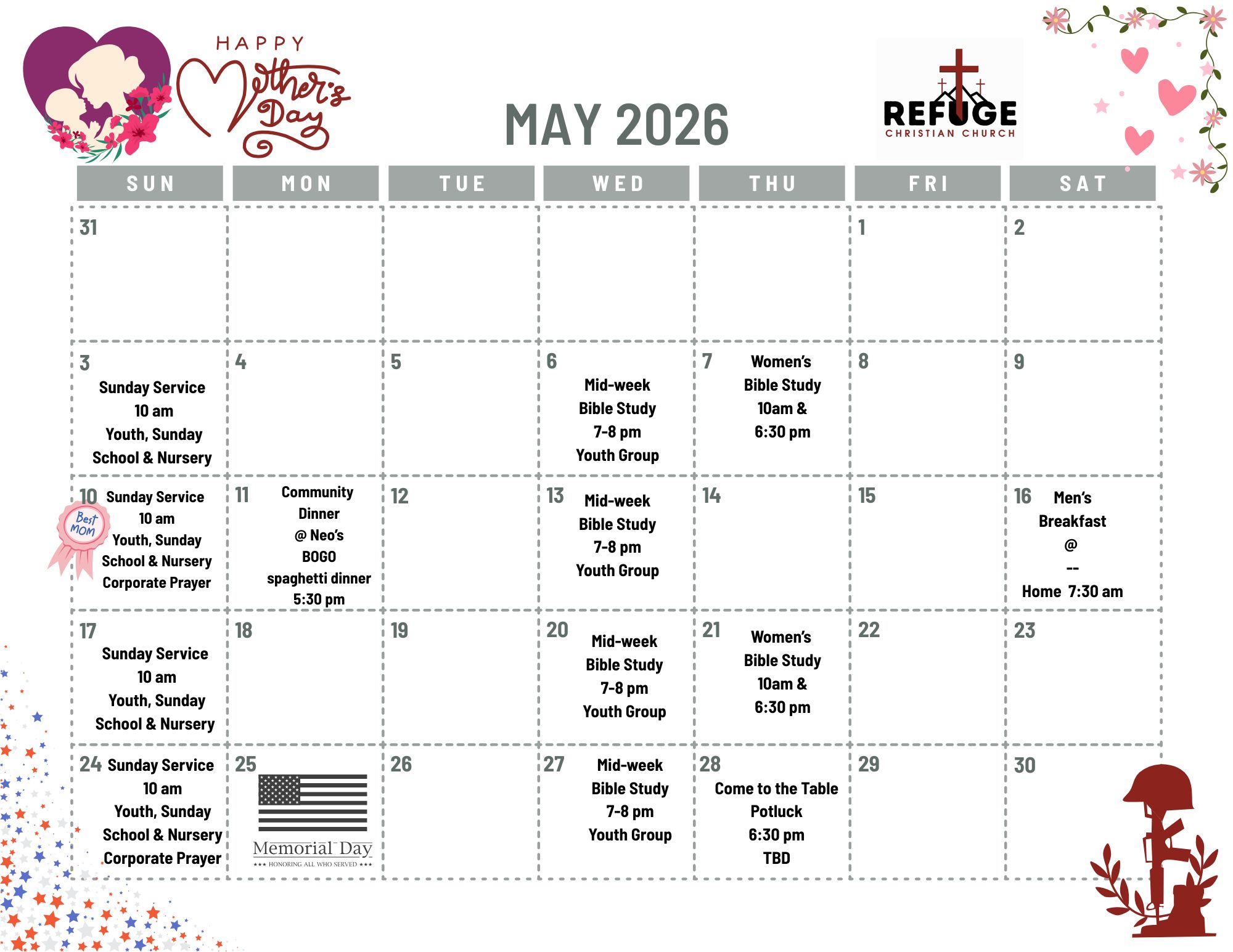 Refuge Christian Church February 2026 Calendar