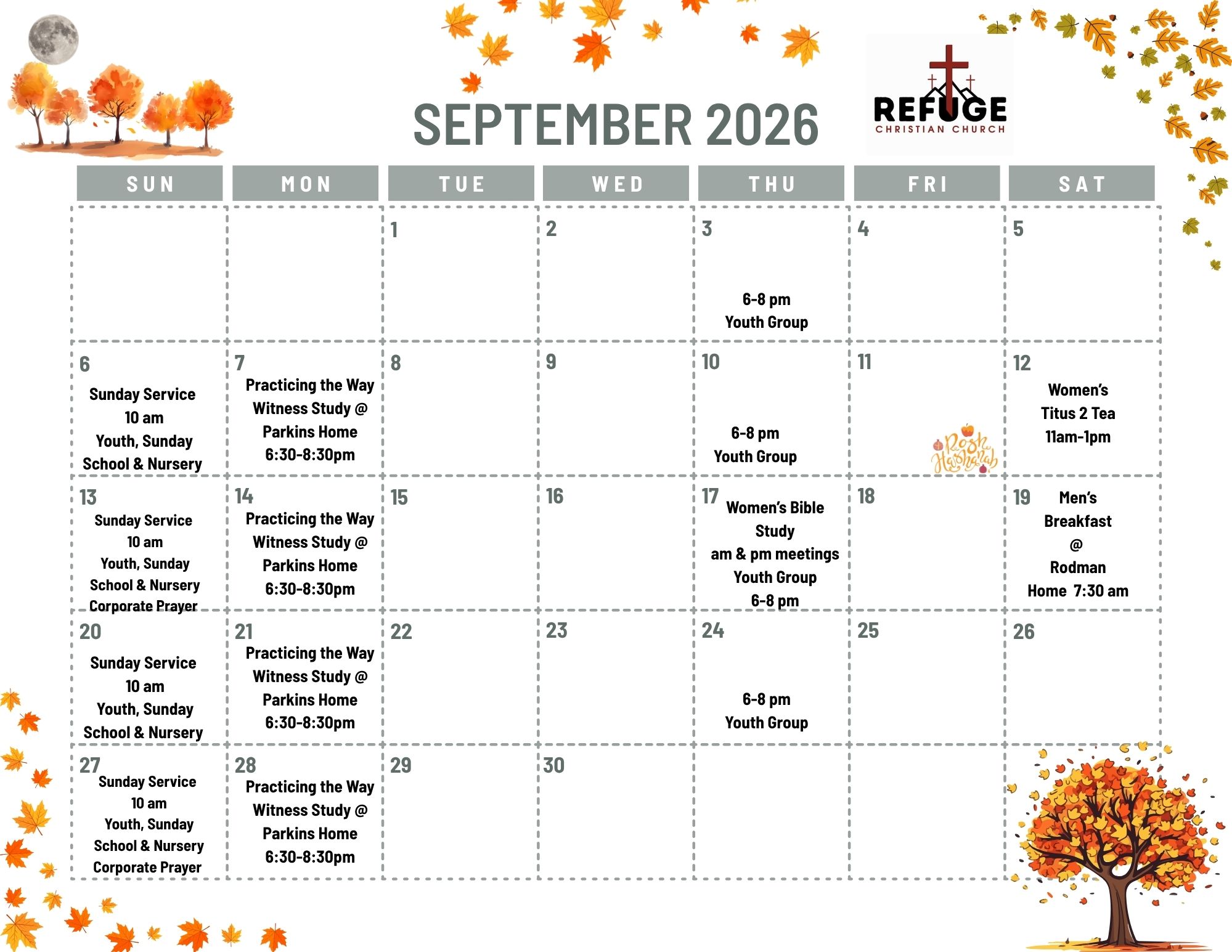 Refuge Christian Church July 2026 Calendar
