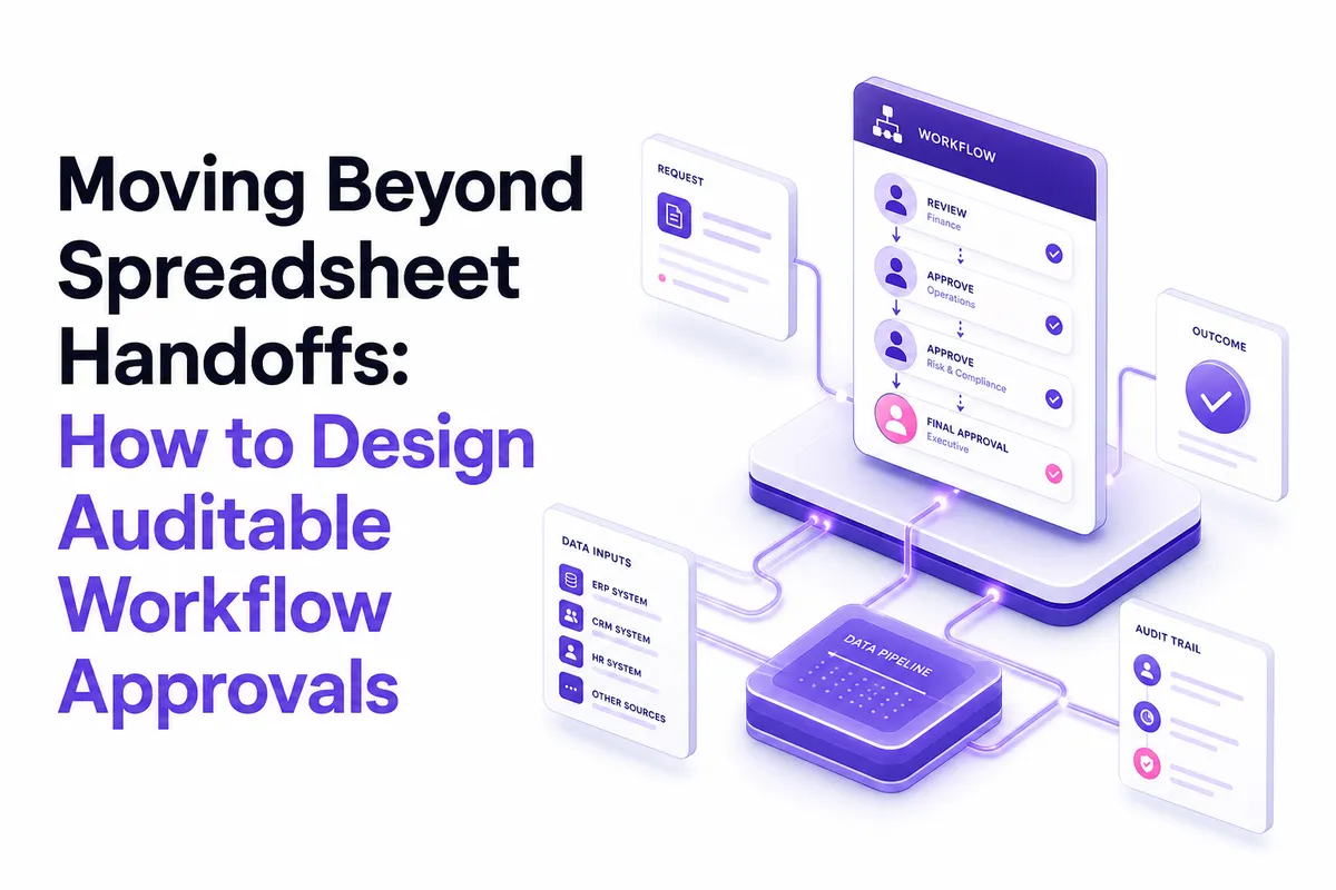 Illustration representing structured digital workflow automation and auditable approval gates in business operations.