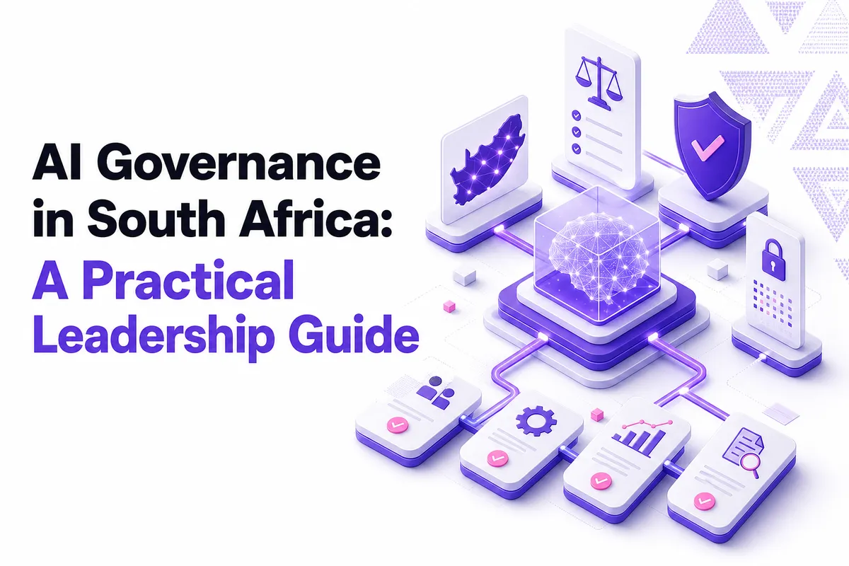Editorial illustration representing AI governance, operational planning, and structured business framework in South Africa.