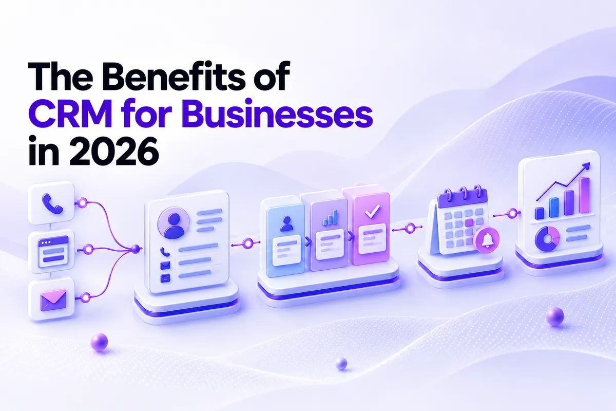 CRM workflow connecting new enquiries, customer records, sales pipeline, follow-ups and reporting.