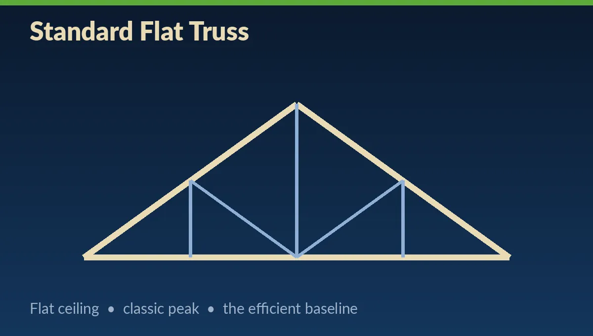 Standard flat truss diagram with a classic peaked pole barn roofline