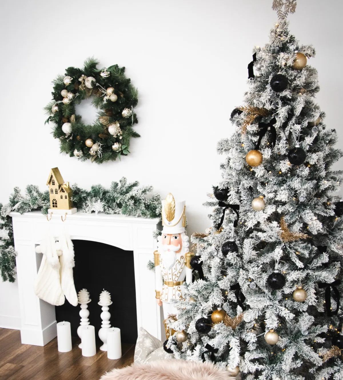 christmas setting with firelace and tree