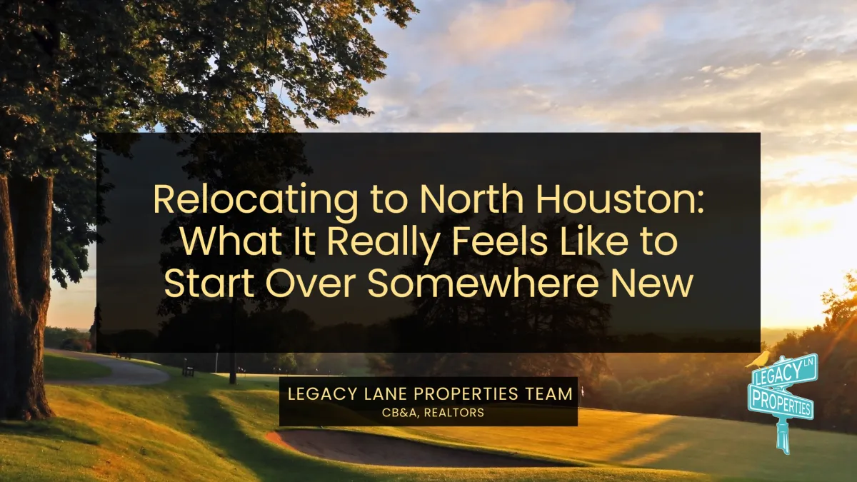 Scenic park landscape in North Houston at sunset symbolizing relocation and a fresh start