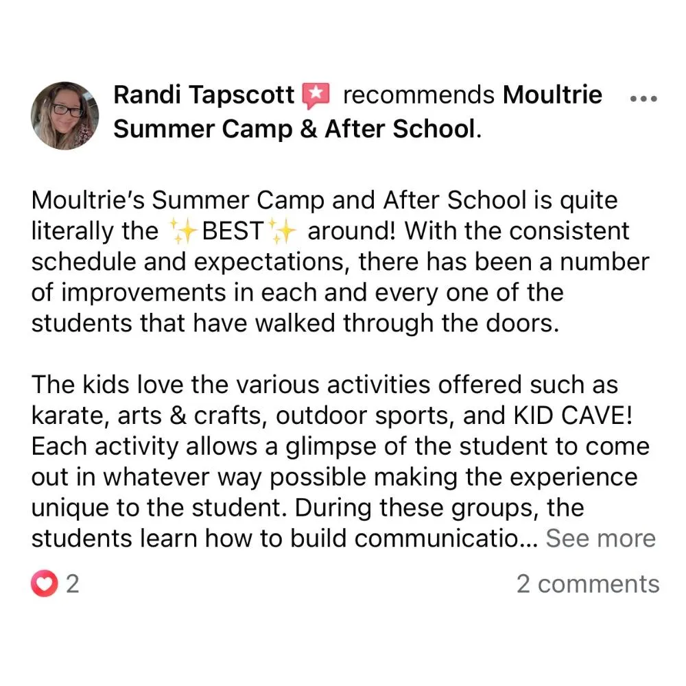 5 Star Review For Moultrie's BEST Summer Camp & After School!