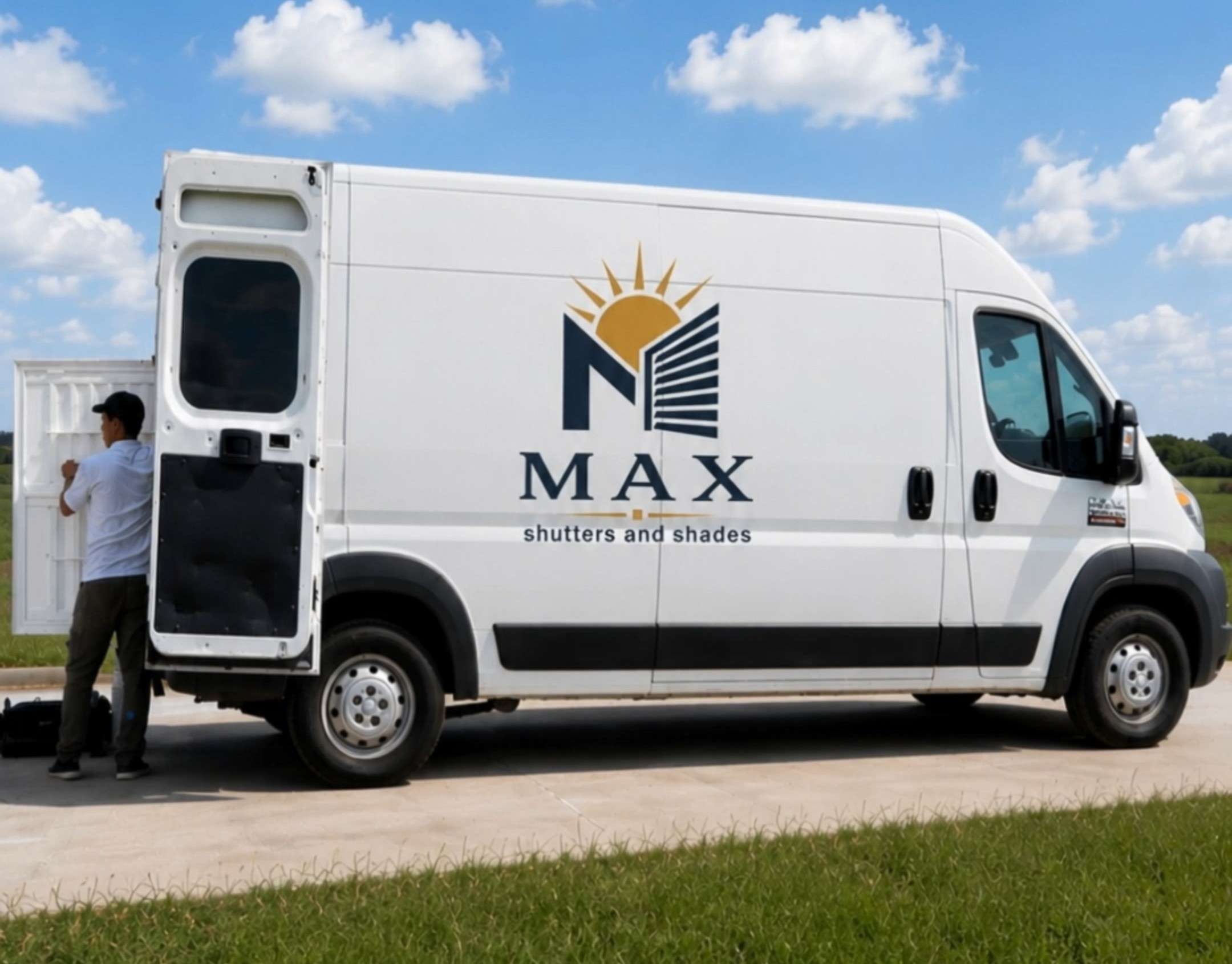 MAX Shutters & Shades service van ready for window treatment installation