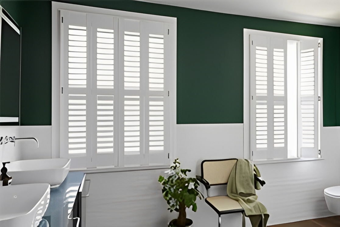 Full height plantation shutters providing complete window coverage
