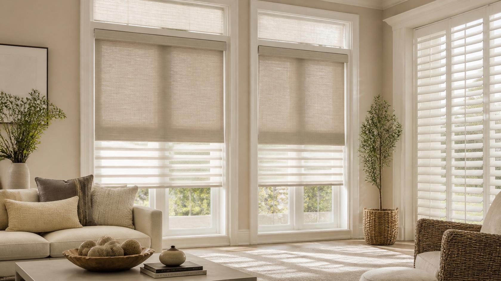 Modern zebra shades with alternating sheer and solid fabric panels