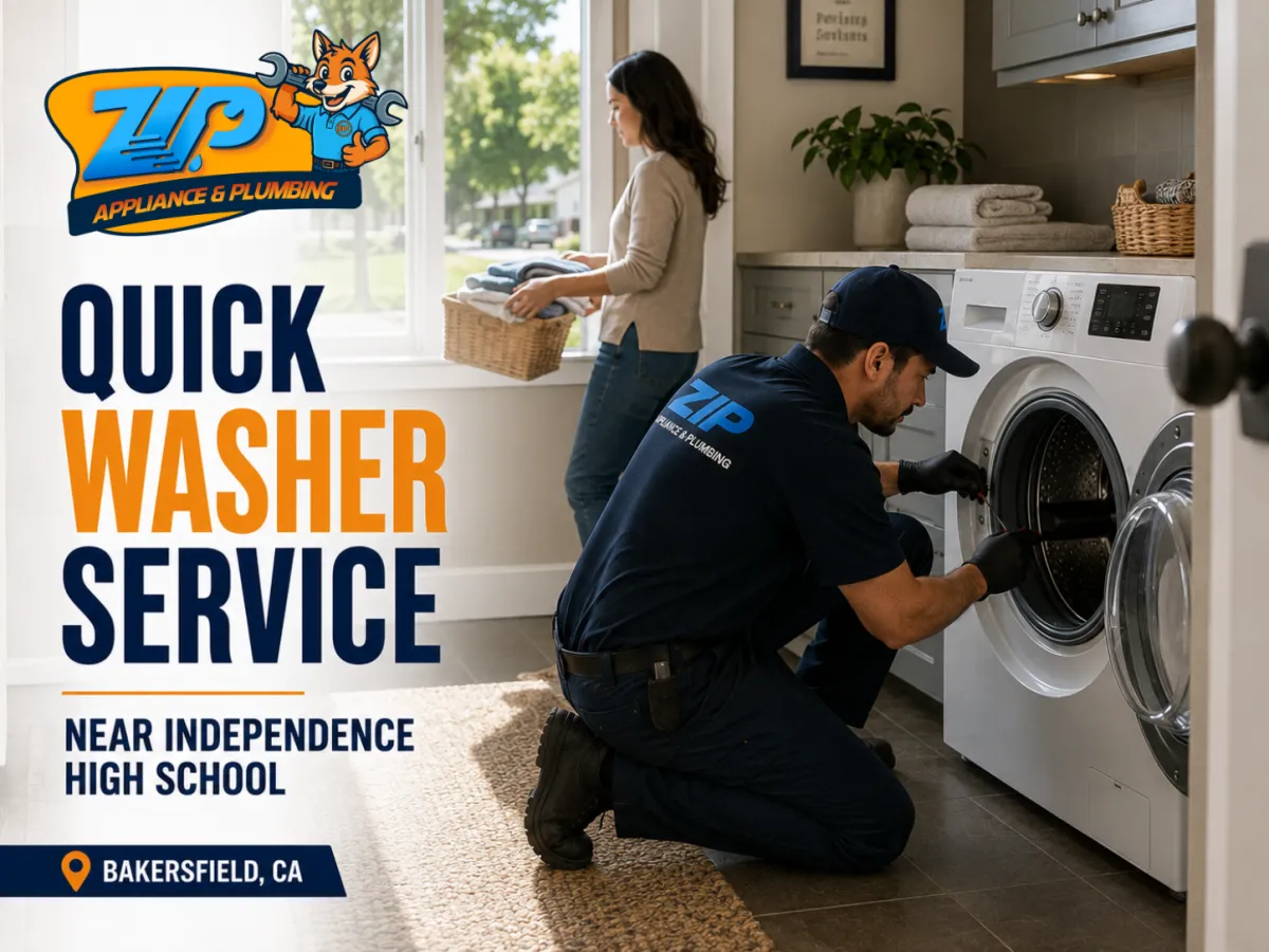 Technician repairing a washing machine near Independence High School