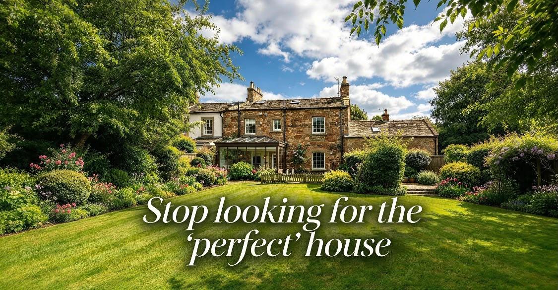 Sandstone 1806 build East Lothian village property with modern extension and pretty garden with caption: Stop looking for the 'perfect' house.