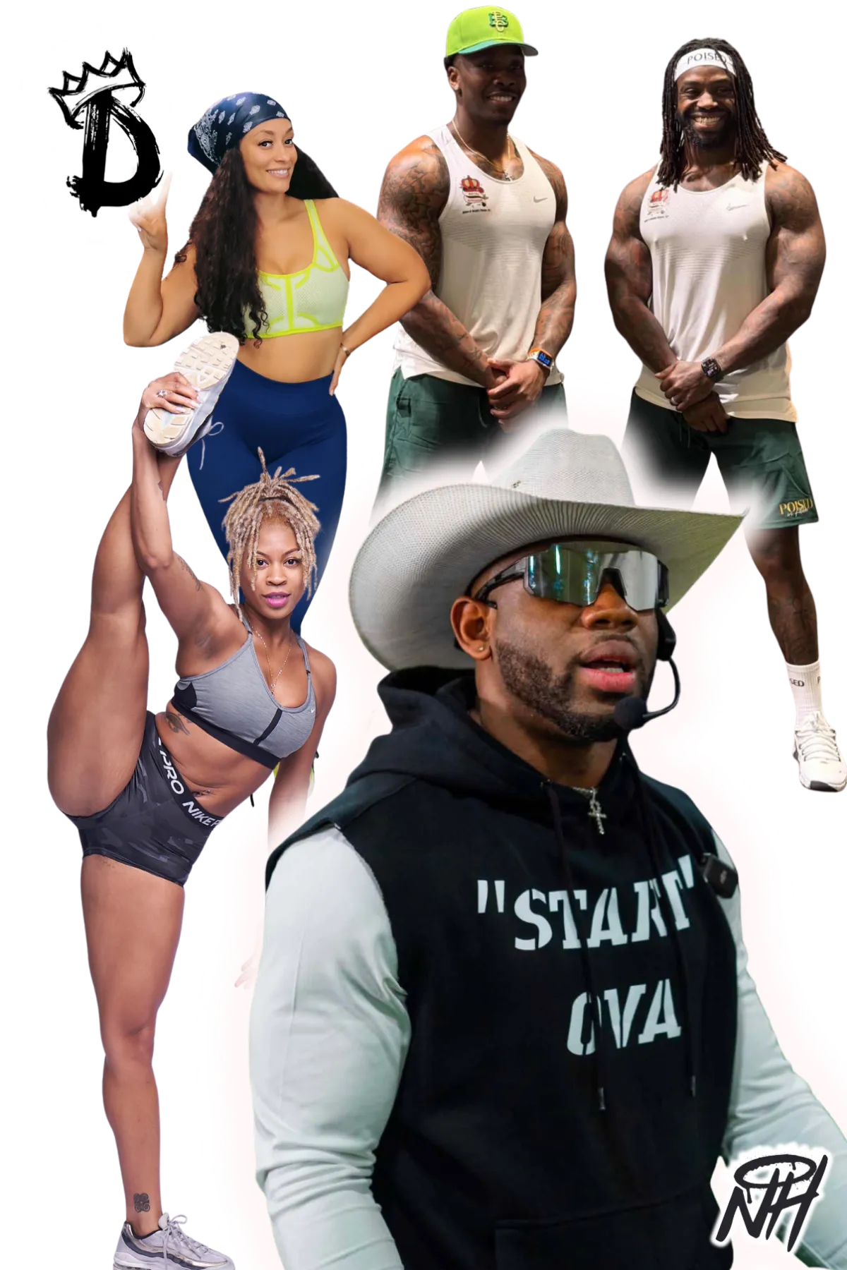 Dynamic fitness instructor in high-energy athletic pose