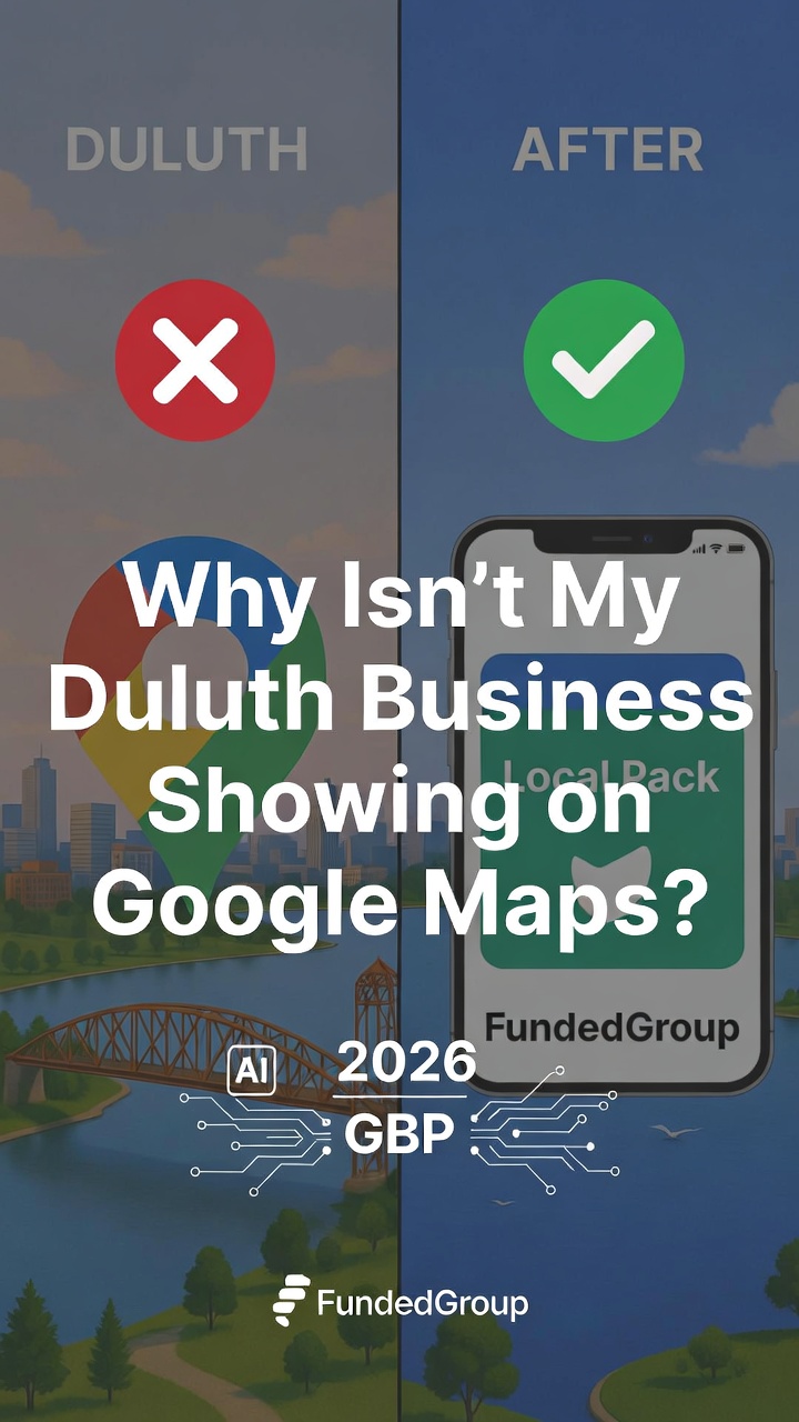 Duluth MN business owners fixing Google Maps visibility with FundedGroup AI SEO and GBP optimization in 2026 – before and after Local Pack ranking