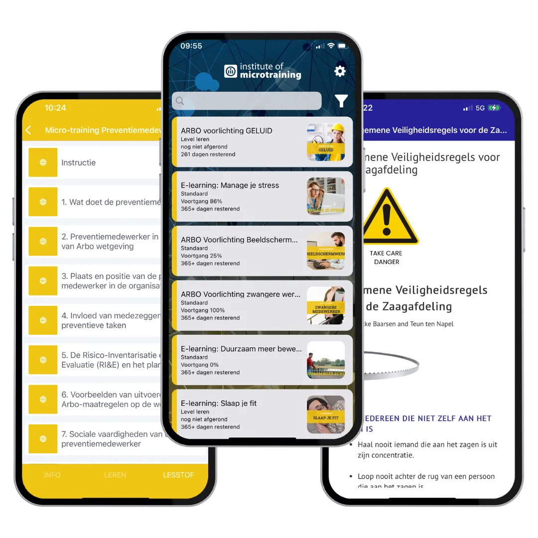 Mobile‑first app met arbo‑microlearnings, certificaten en voortgang