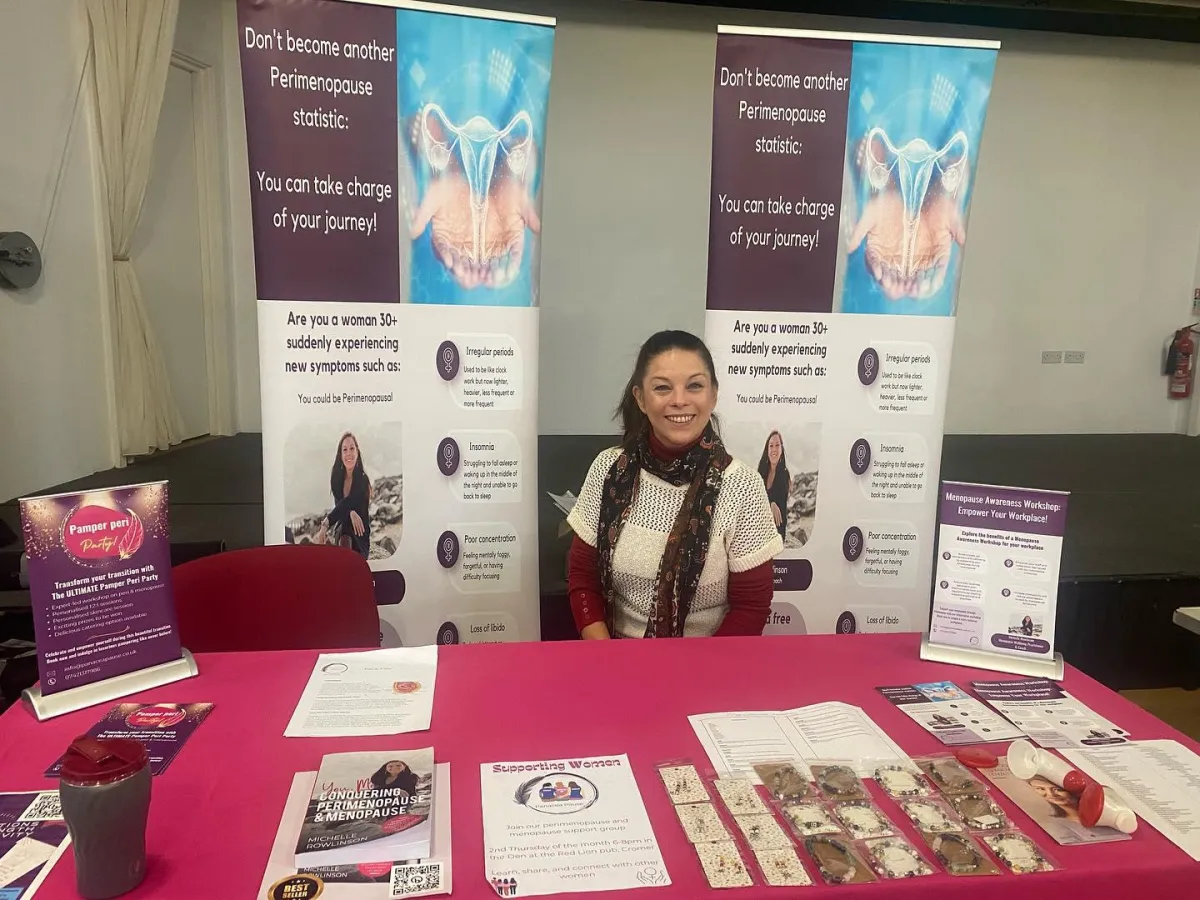 Michelle Rowlinson speaking at a professional event, presenting educational resources