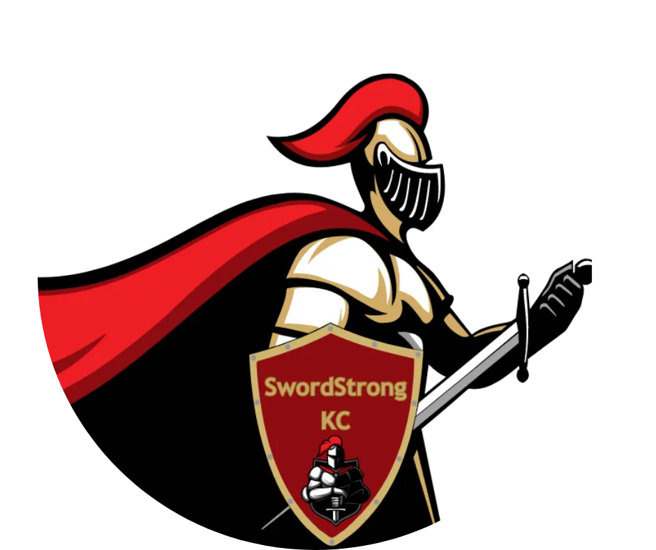 SwordStrong KC logo of a knight with shield and sword