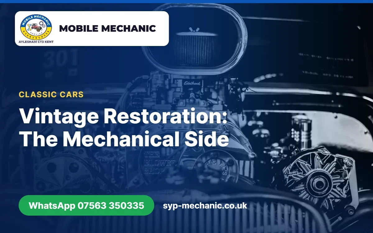Vintage car engine bay being restored by a mobile classic car mechanic from Aylesham, Kent
