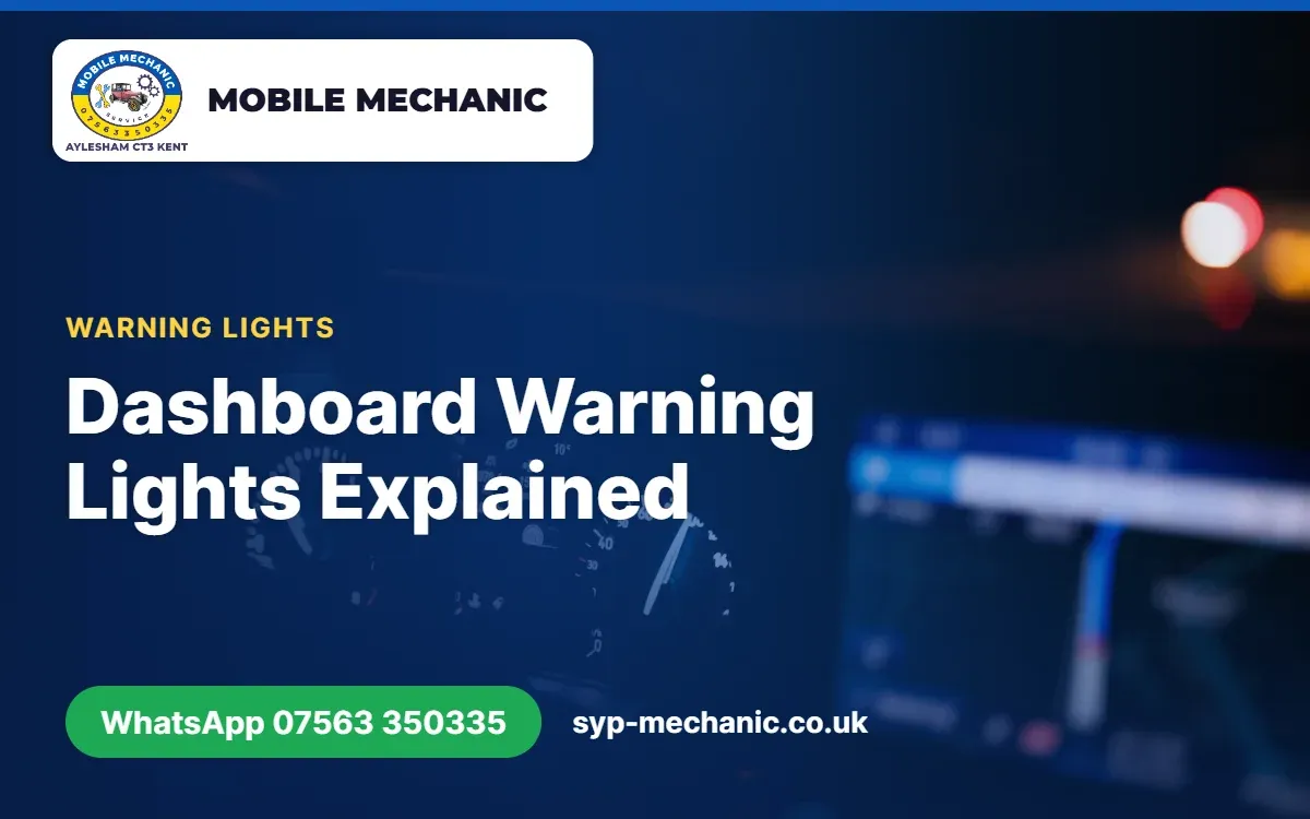 Car dashboard with warning lights lit, checked by a mobile mechanic in Aylesham, Kent